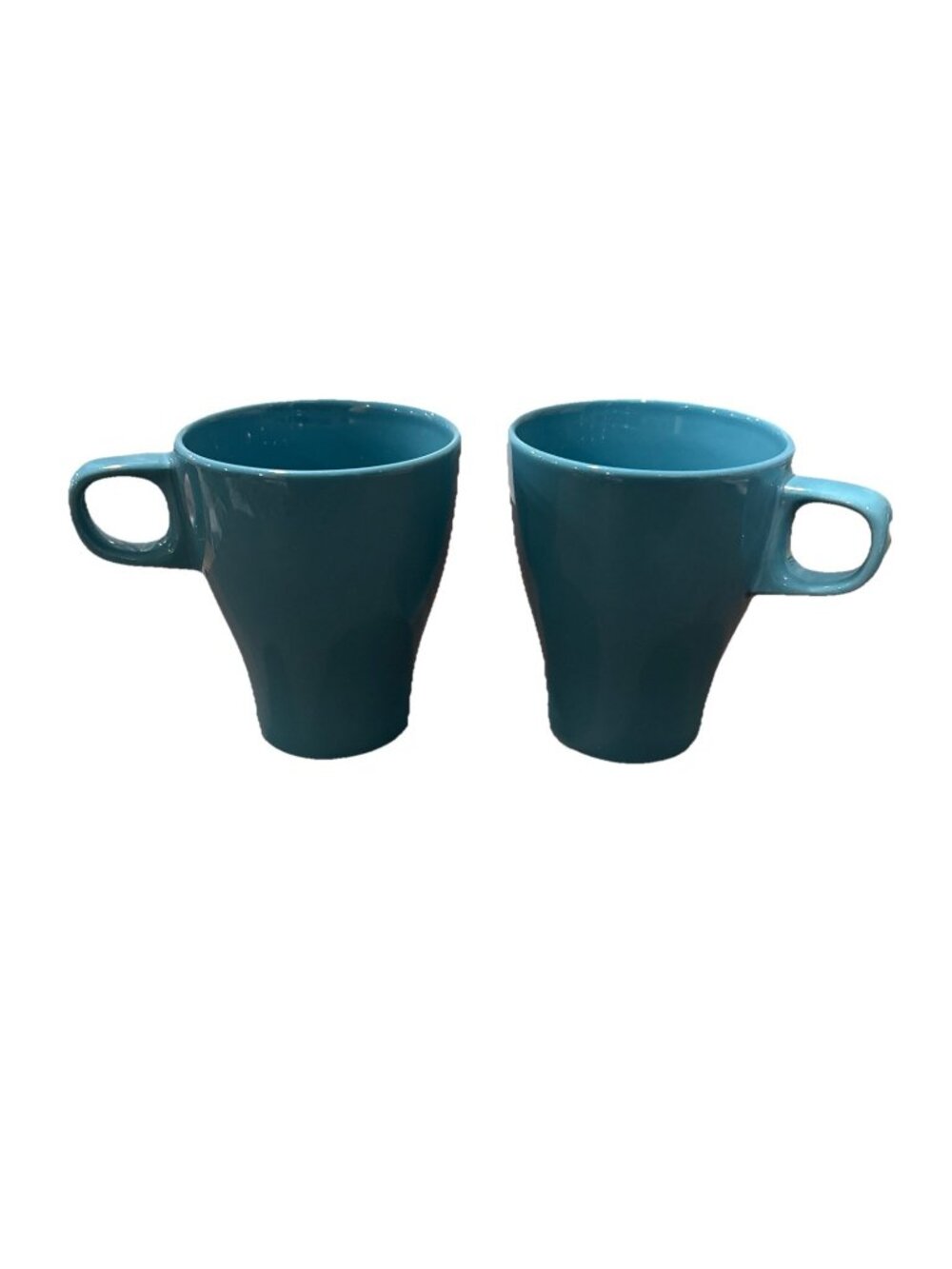Ikea Coffee Tea Mugs Set of 2 Turquoise Finger Handle Stoneware